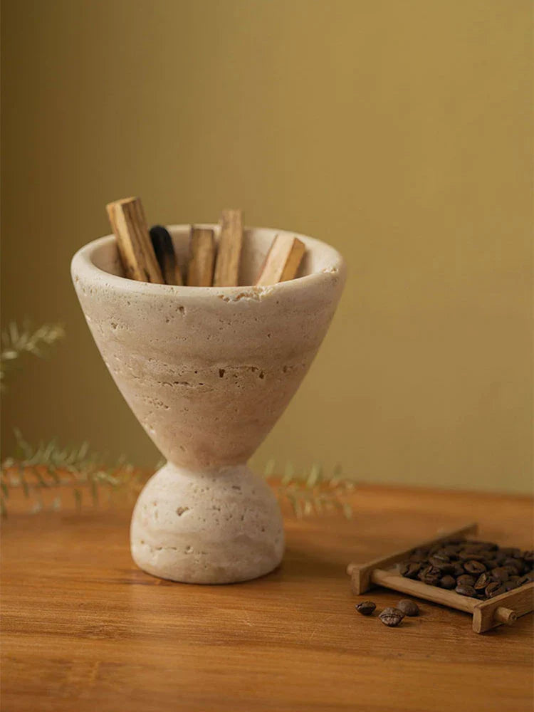 Afralia™ Marble Incense Burner Holder for Palo Santo Sticks Beige Travertine Mubkhar