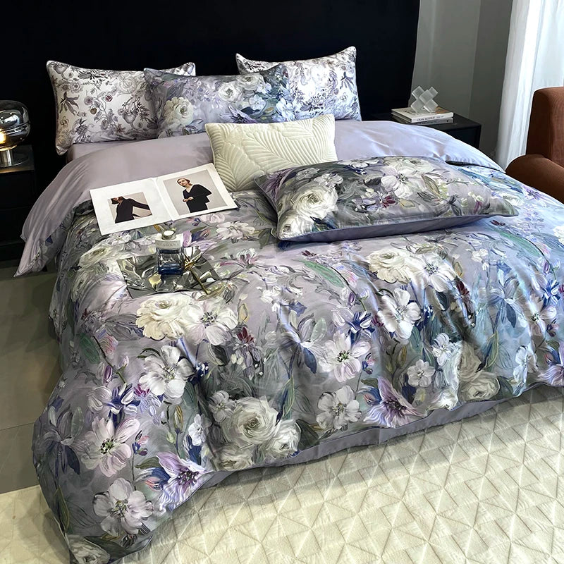 Afralia™ Vintage Plant Flowers Bedding Set, 1000TC Egyptian Cotton, Oil Painting Style