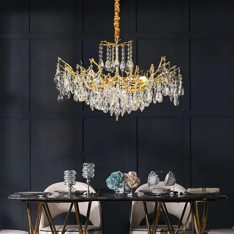 Afralia™ Elegant Gold Double Layer Crystal Chandelier LED Ceiling Pendant