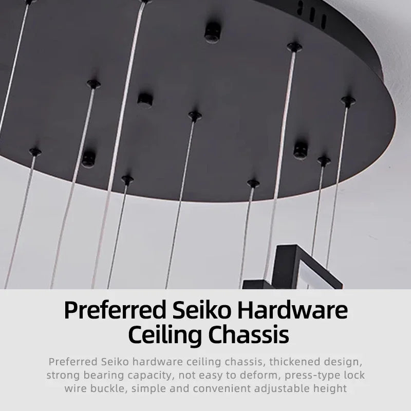 Afralia™ Modern Black Silicone LED Staircase Chandelier for High Ceilings