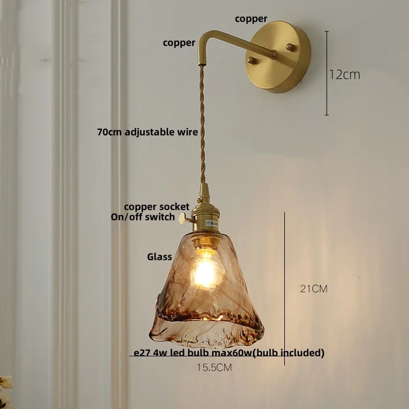 Afralia™ Amber Vintage LED Wall Light Fixture Up Down Rotate Pull Chain Switch
