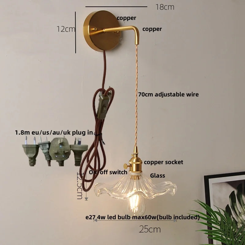 Afralia™ Clear Glass LED Wall Light with Pull Chain Switch for Modern Decor