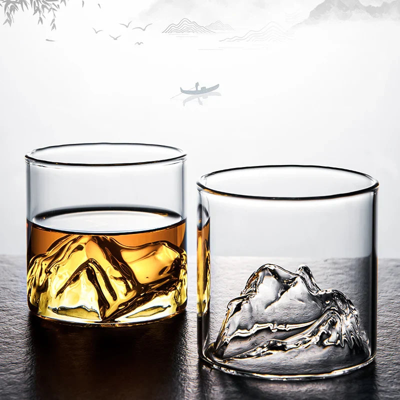 Afralia™ Glacier Wine Cup: Japanese Style Whisky Glass with Fuji Artwork