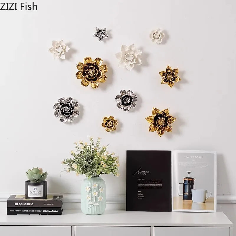 Afralia™ Elegant Porcelain Peony Flower Wall Ornaments