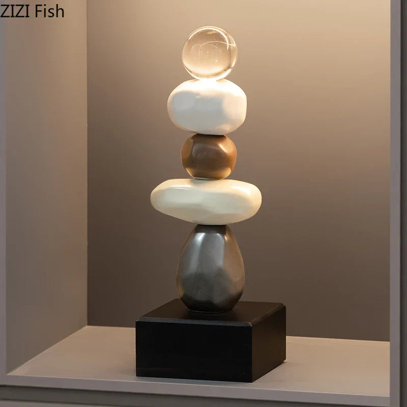 Afralia™ Stone Stack Desk Sculpture - Abstract Minimalist Room Decor