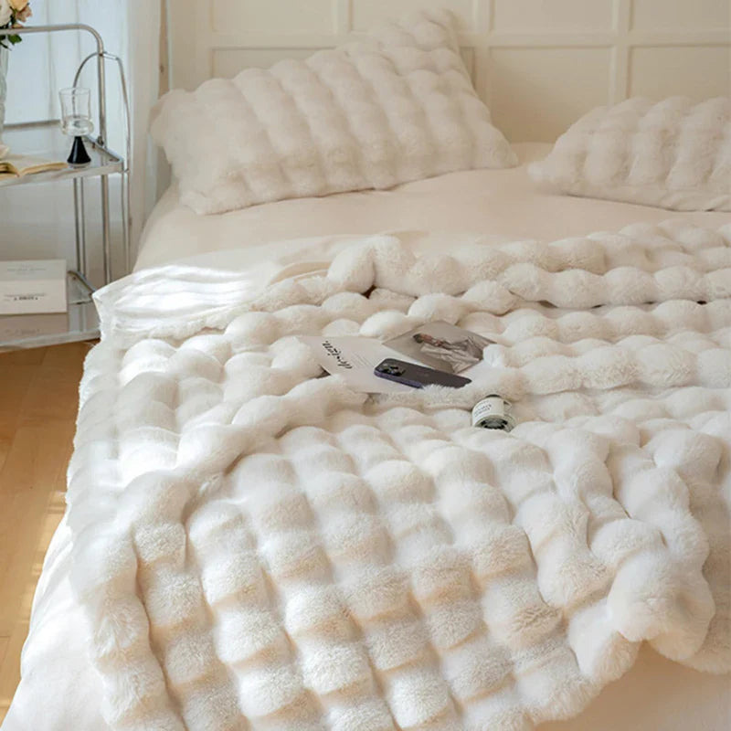 Afralia™ Winter Rabbit Fur Throw Blanket in Luxe Milk Velvet - High-End Luxury Warmth