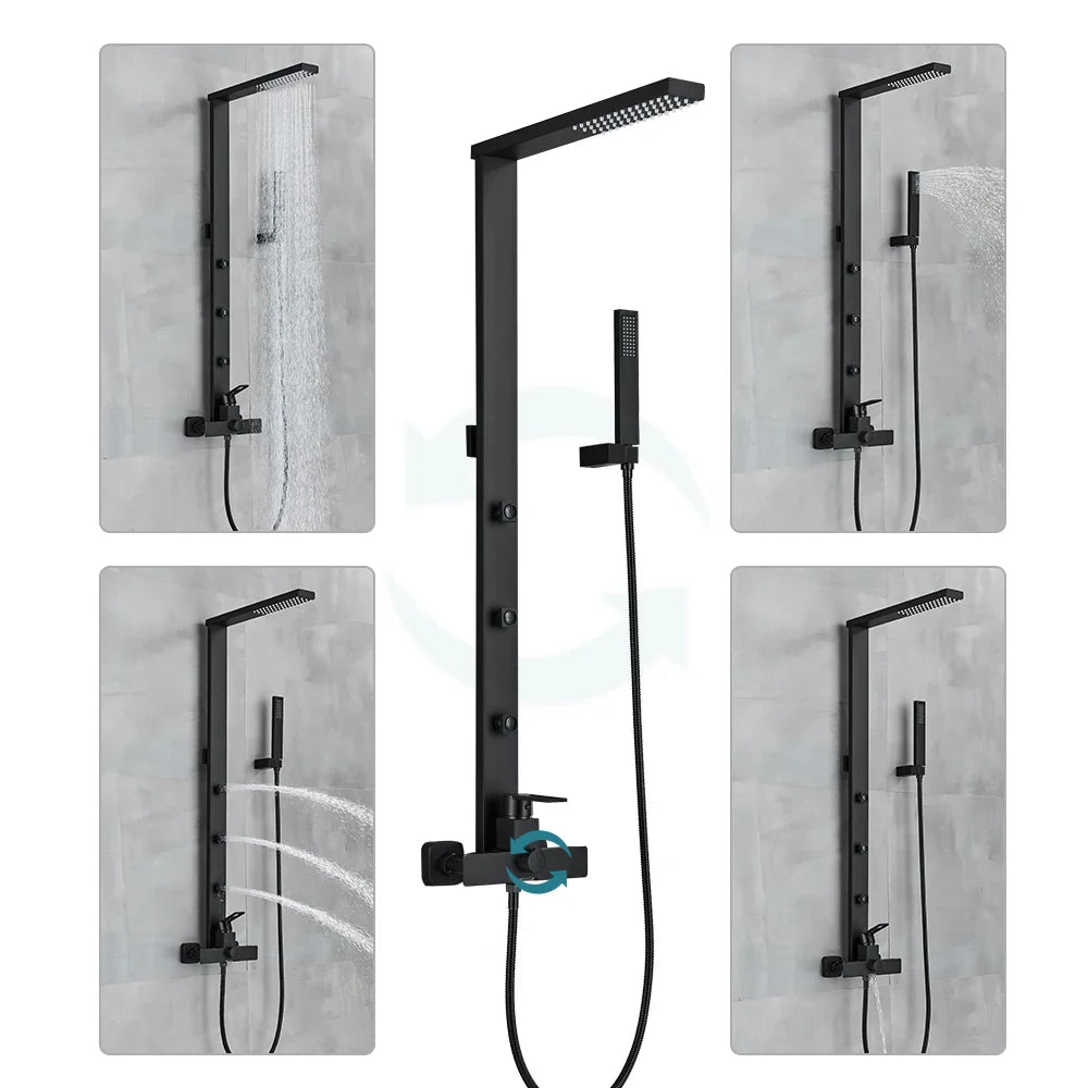 Afralia™ Rainfall Shower Faucet White Black Wall Mount Spa Massage Mixer Tap
