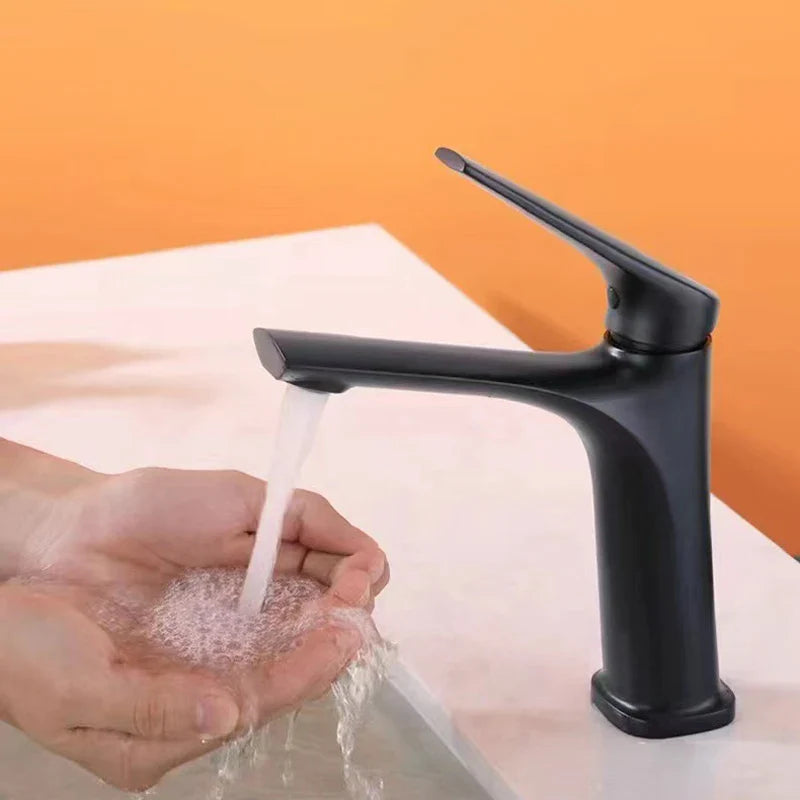 Afralia™ Gold Black Chrome Bathroom Sink Faucet, Single Lever Hot Cold Mixer Tap