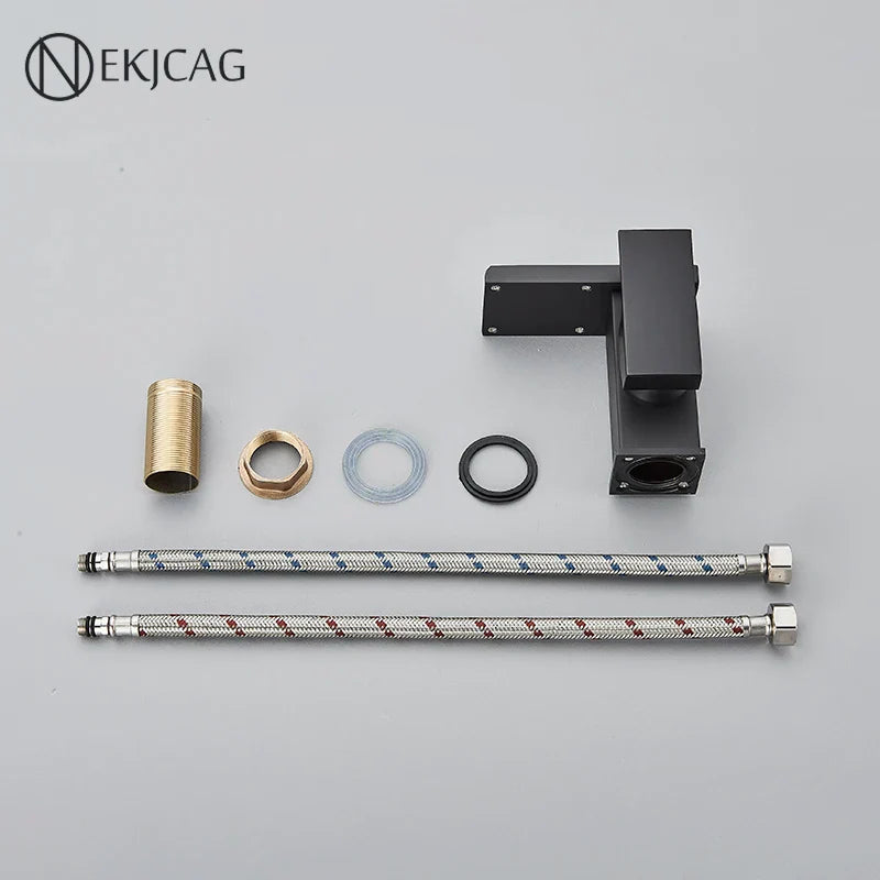 Afralia™ LED Waterfall Basin Faucet: Black Mixer Tap with Light, Deck Mount Kitchen Sink