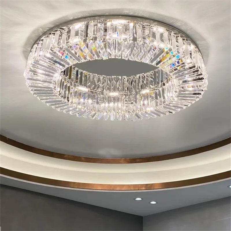 Afralia™ Modern Crystal LED Chandelier Chrome & Gold Ceiling Lamp for Living Room Decor