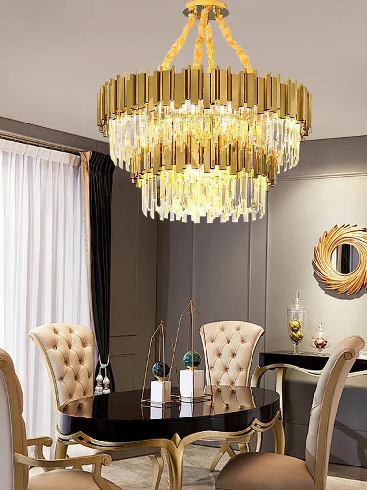Afralia™ Crystal Chandelier Stainless Steel K9 Cristal Suspension Lamps Classic Gold Luxury