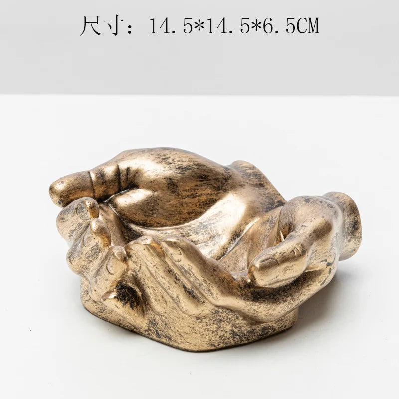 Afralia™ Resin Human Figure Sculpture Palm Tray Fruit Plate Home Decoration