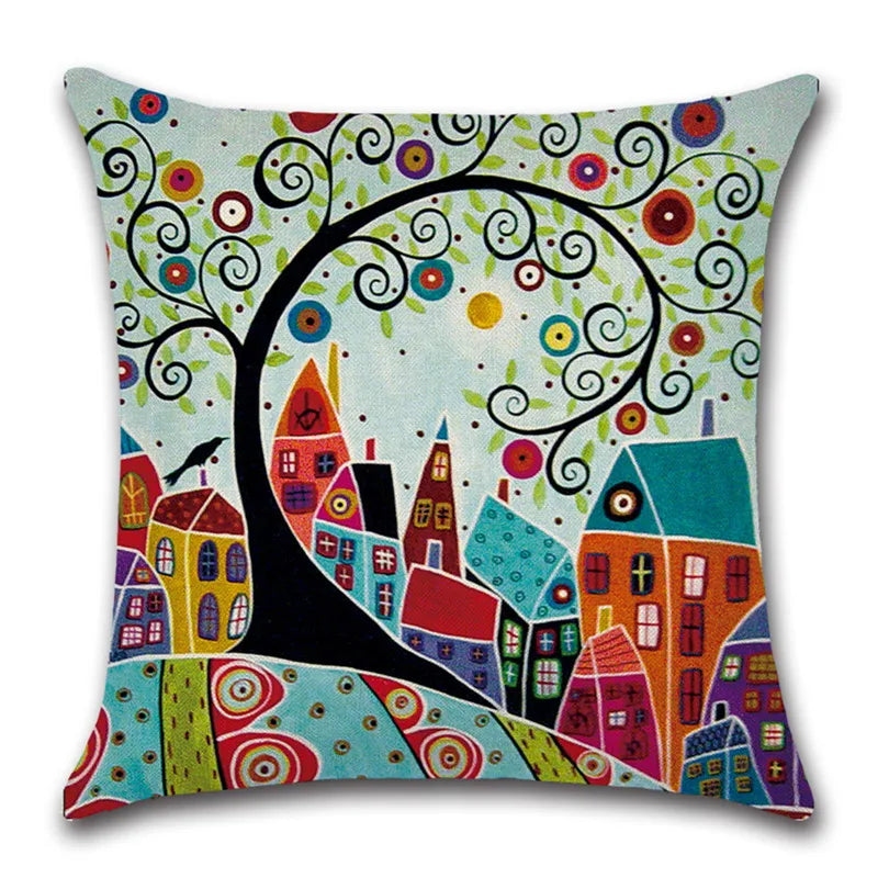 Afralia™ Vintage Village Linen Pillow Case 45x45cm Sofa Cushion Covers Home Decor