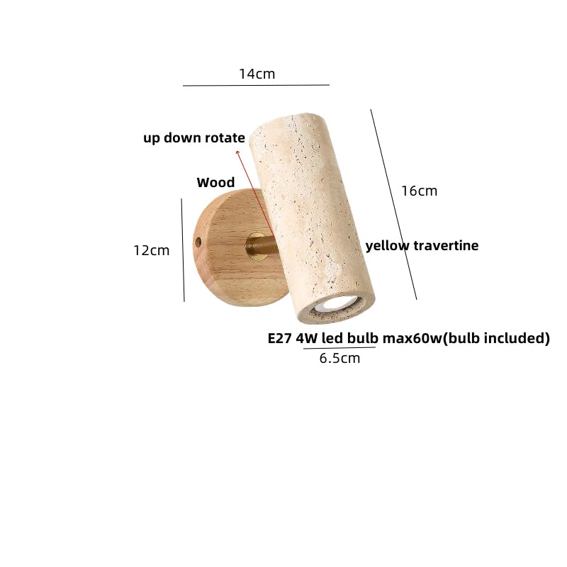 Afralia™ Nordic Modern Rotate LED Wall Lights Yellow Travertine Stone Wood Applique Murale