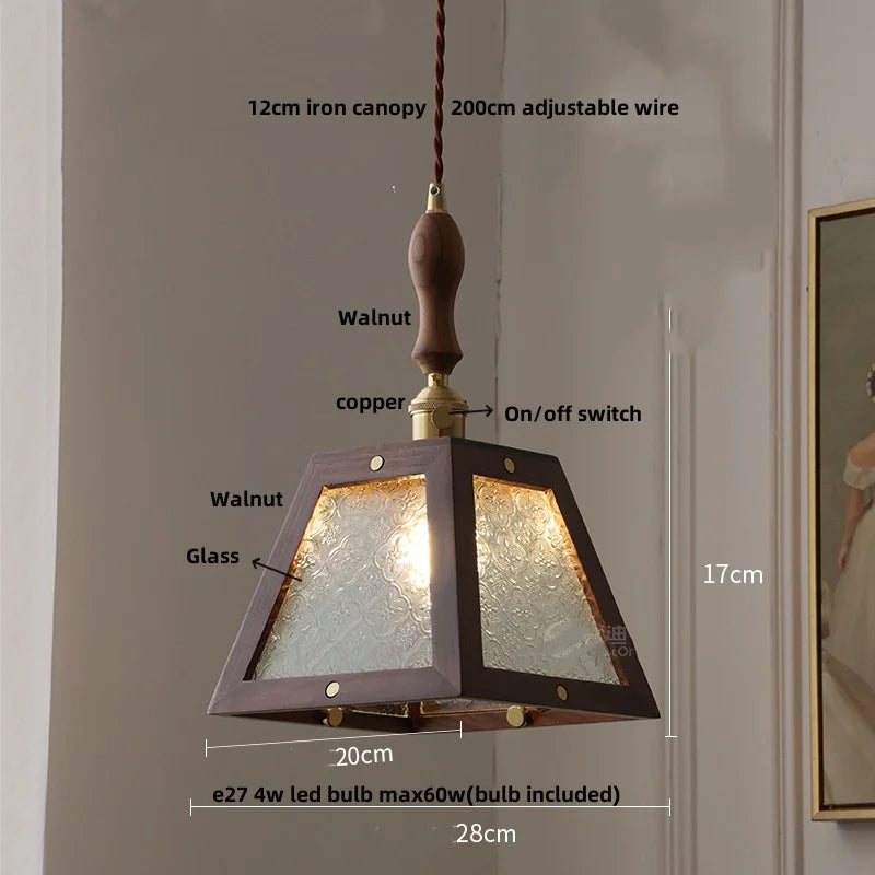 Afralia™ Glass LED Pendant Lamp with Walnut Wood Brass Accent