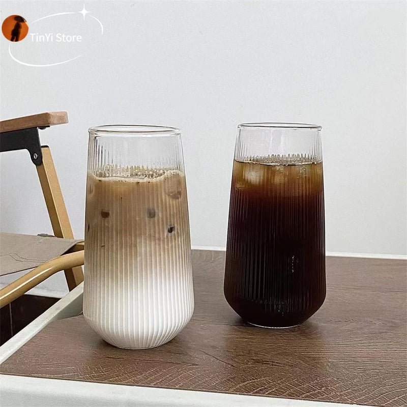 Afralia™ Clear Glass Coffee Cups Set of 6 - Heat-Resistant Vertical Design for Various Drinks