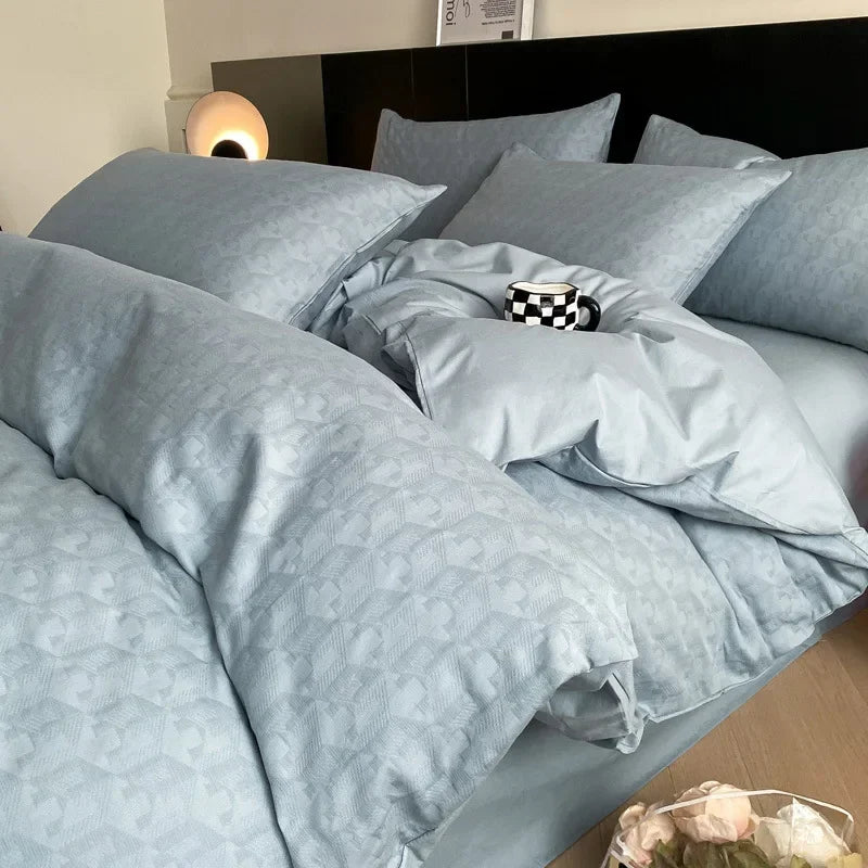 Afralia™ Luxury Cotton Flat Sheet Set Satin Jacquard Silky Bedding Single/Double Bed