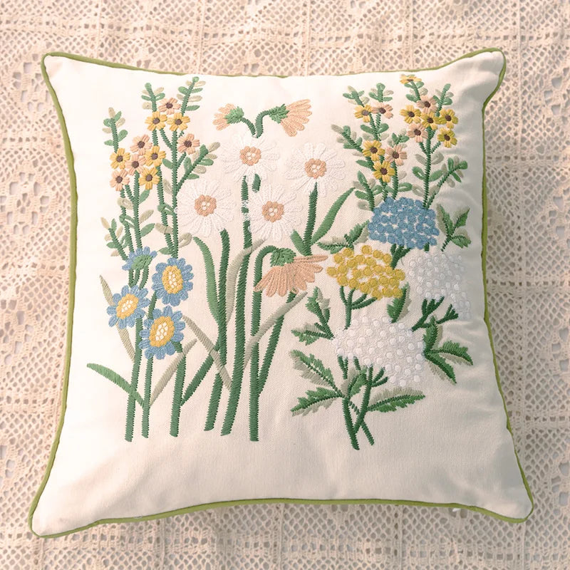 Afralia™ Flower Embroidered Farmhouse Decorative Pillow Cover - 18" x 18"