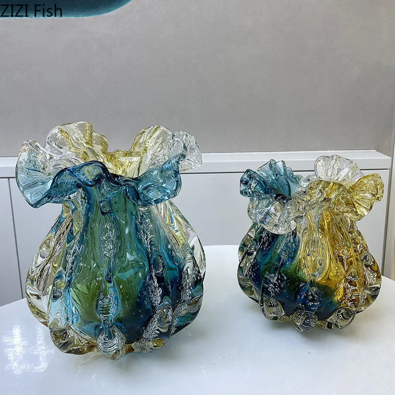 Afralia™ Colorful Flower Edge Glass Vase for Table Decoration and Floral Arrangement