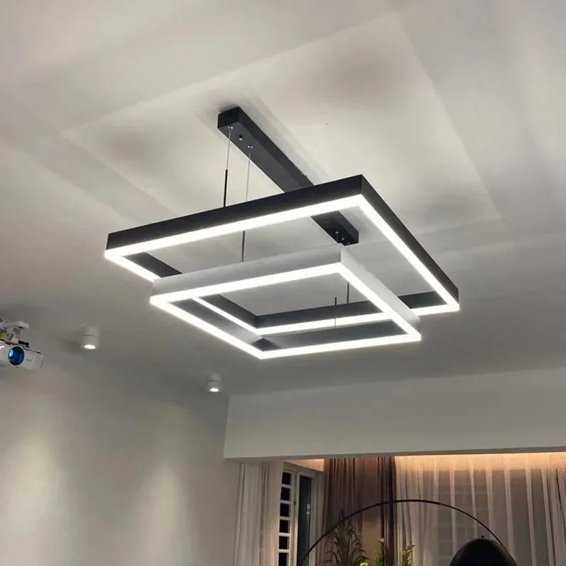 Afralia™ Modern Black Aluminum Square Pendant Light for Home Loft Decor