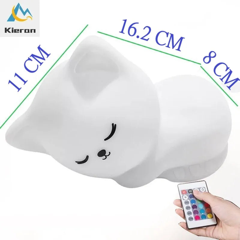 Afralia™ Cat LED Night Light - USB Rechargeable, Seven Colors, Soft Silicone