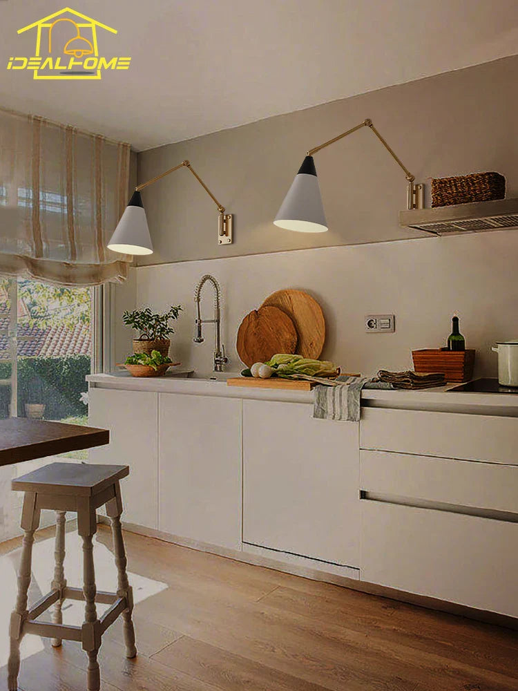 Afralia™ Gold Lustre Copper Swing Arm Wall Lamp LED E27 for Villa Bedroom Study