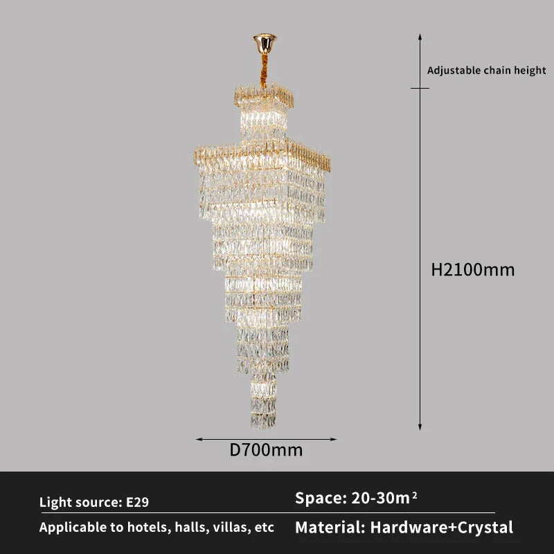 Afralia™ Crystal Hollow Stair Chandelier for Duplex Villa and Hotel Lobby