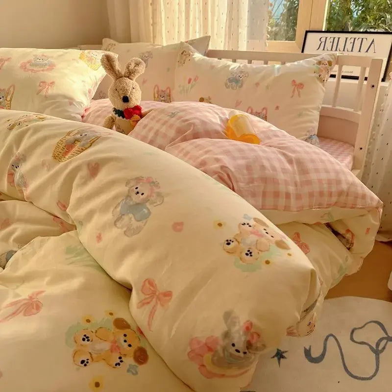 Afralia™ Cartoon Printed Cotton Bedding Set - Soft, Skin-Friendly Duvet Cover