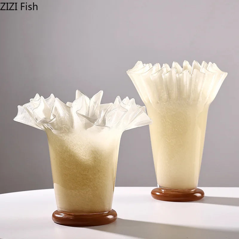 Afralia™ Lotus Leaf Edge Glass Vase: Table Flower Arrangement Room Decor Aesthetic