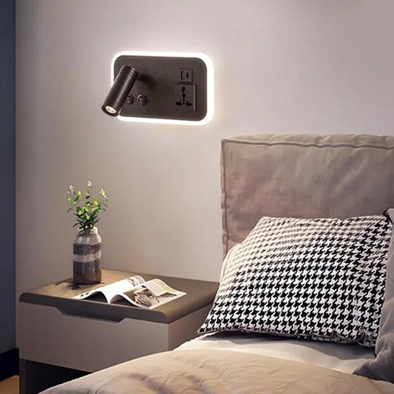 Afralia™ Rotatable LED Wall Lamp with Wireless Charging, USB Port, and Switch