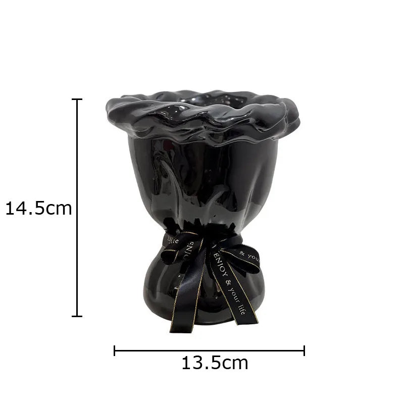 Afralia™ Ceramic Vase with Artificial Flowers Bouquet for Desk and Room Decoration