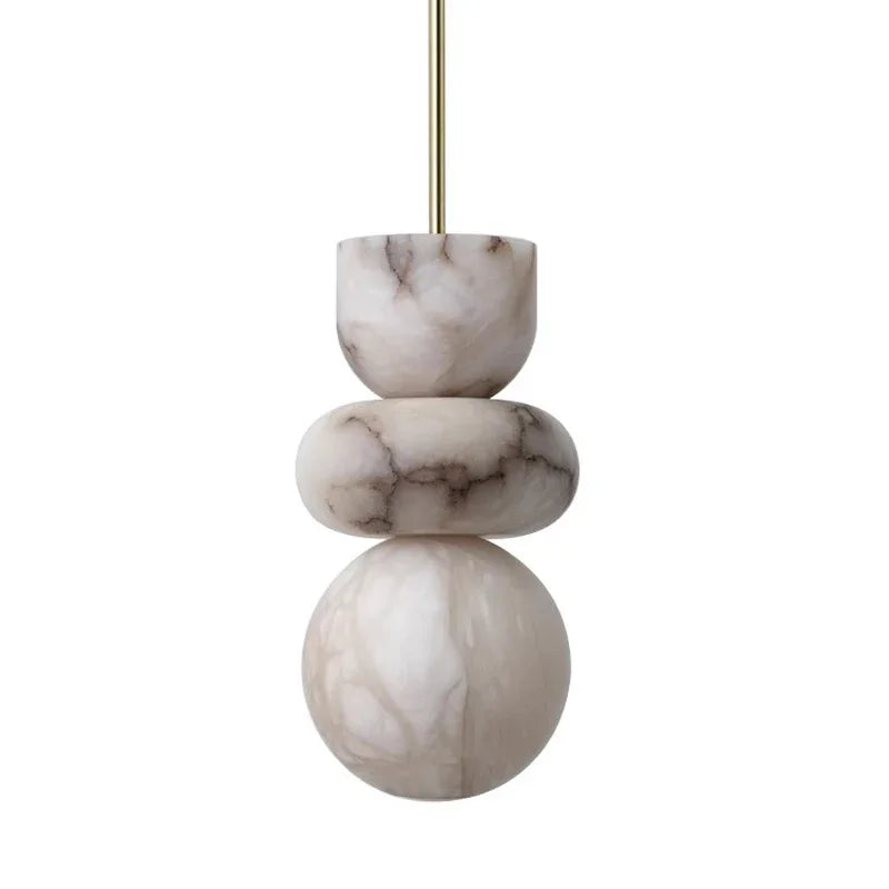 Afralia™ Luxe Gold LED Chandelier with Marble Pearl & Alabaster for Foyer Staircase Lighting
