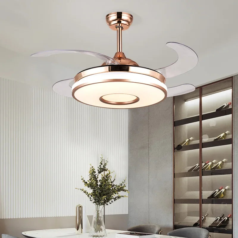 Afralia™ Invisible Gold Ceiling Fan with LED Light and Retractable Blades
