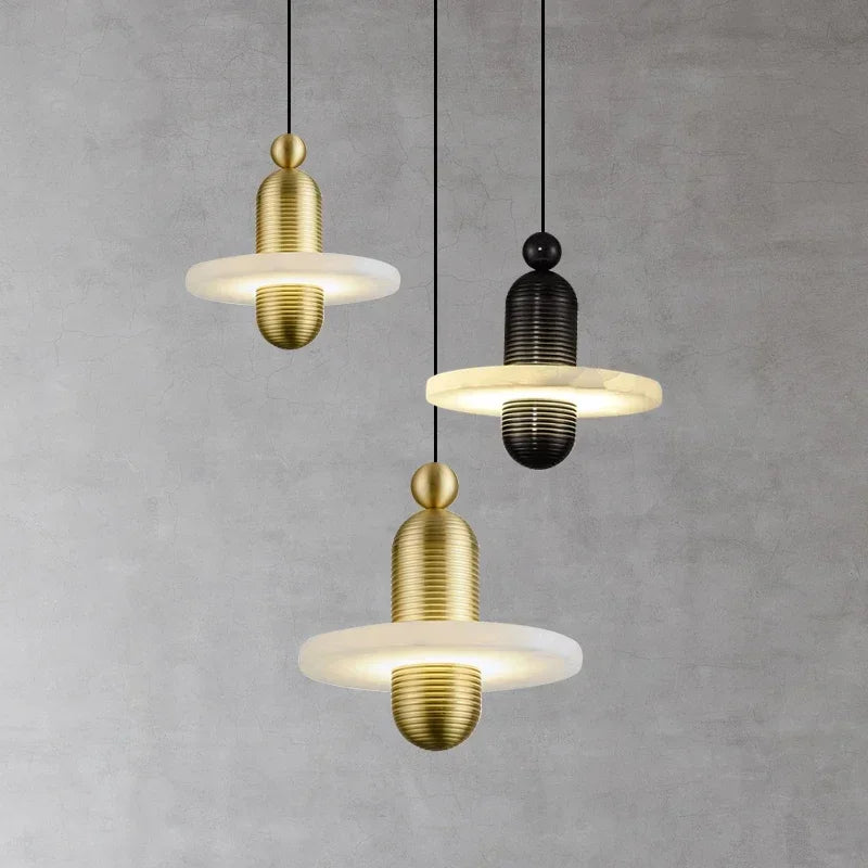 Afralia™ Marble LED Pendant Lights: Gold Black Aluminum, Adjustable Cord, Dinging Room, Bedside Hang Lamp