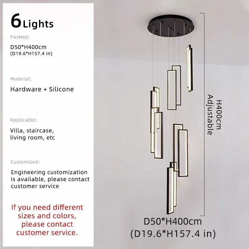 Afralia™ Modern Black Silicone LED Staircase Chandelier for High Ceilings