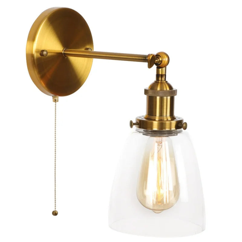 Afralia™ LED Wall Light Fixture Pull Chain Switch Industrial Vintage Bedroom Lamp