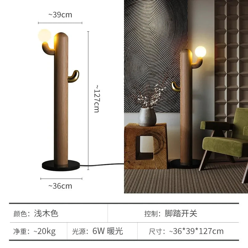 Afralia™ Modern Copper Wood Cactus Floor Lamp for Stylish Home Decor