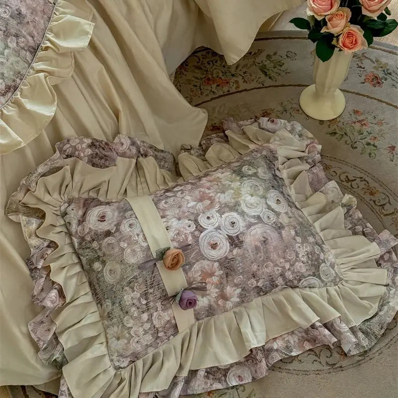 Afralia™ Vintage French Flowers Lace Ruffles Bedding Set with Egyptian Cotton Quality