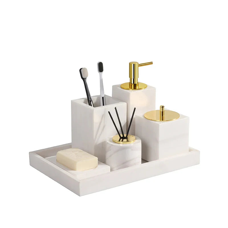 Afralia™ White Volakas Marble Bathroom Accessories Set
