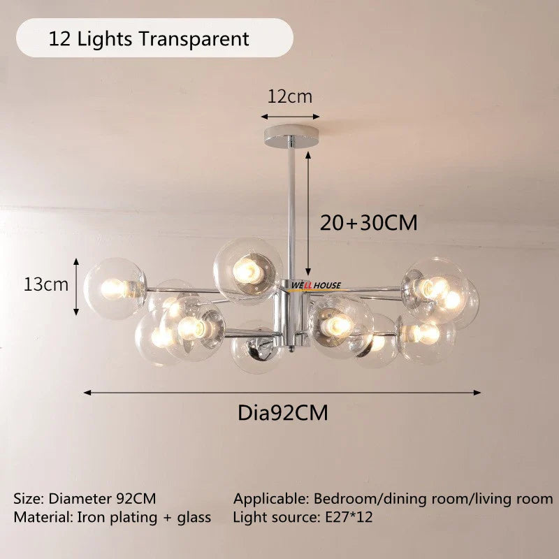 Afralia™ Silver LED Glass Chandelier for Bedroom Living Room Kitchen - Modern Nordic Pendant Light