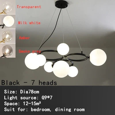 Afralia™ Black Magic Bean Ceiling Chandelier with Golden Lamp Body Glass Pendant Light