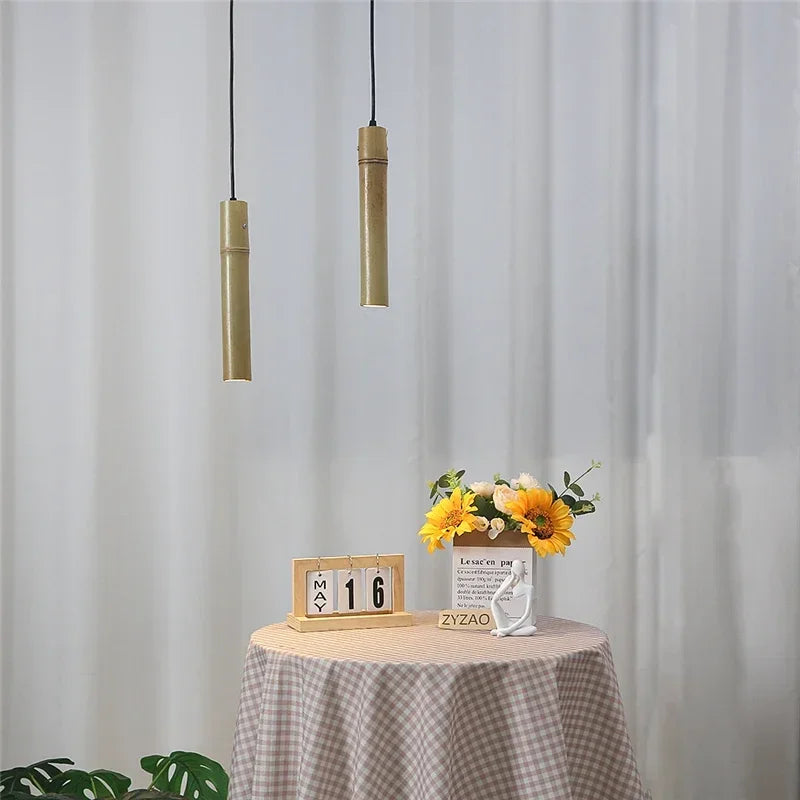 Afralia™ Bamboo Tube Pendant Lights for Tea Room Restaurant Kitchen Dining, Wire Adjustable