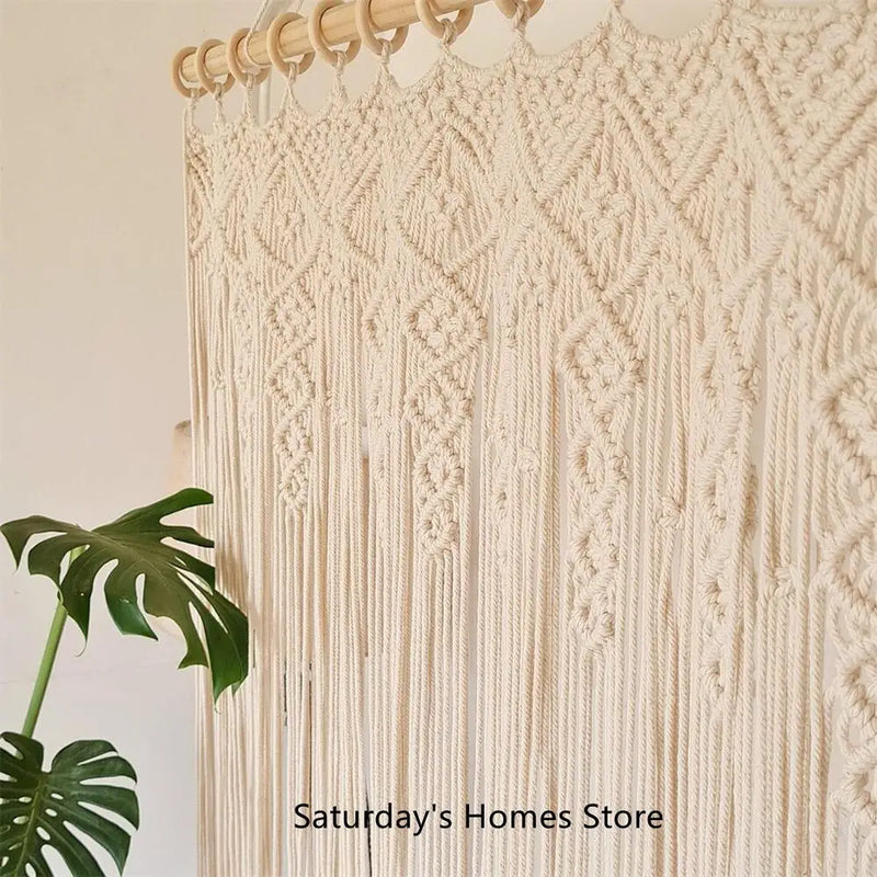 Bohemia Macrame Cotton Door Curtain Tapestry Hand Woven Blocking Curtain - Afralia™