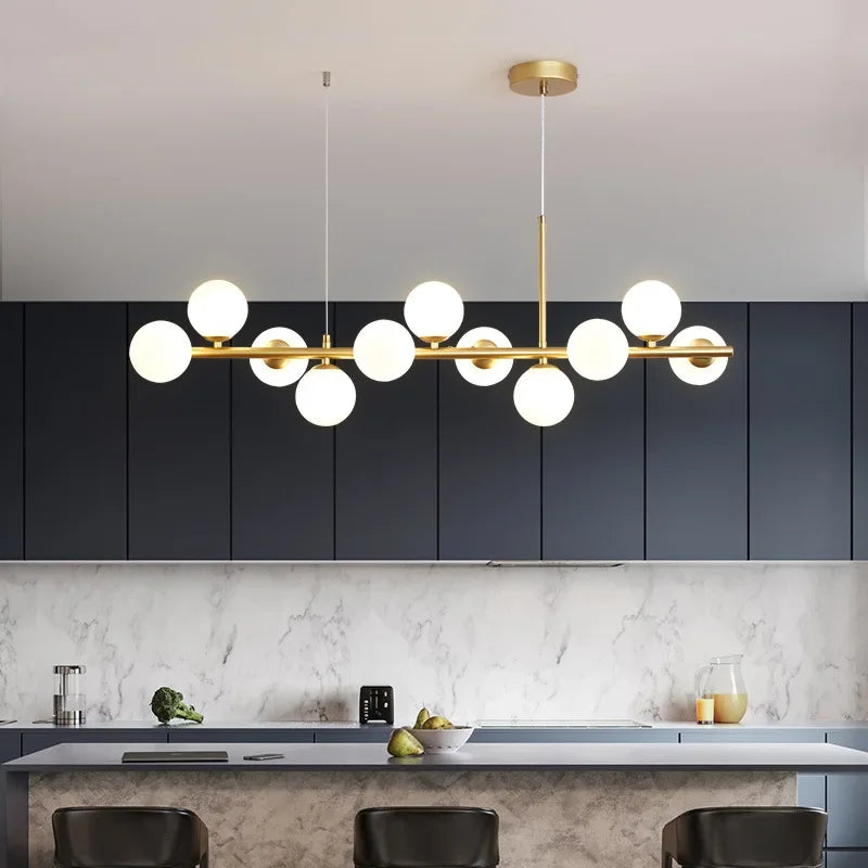 Afralia™ Gold Glass Ball LED Pendant Light 11 Heads Kitchen Dining Room Suspension