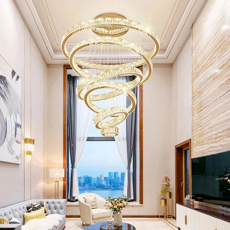 Afralia™ Modern Rings Crystal Chandelier for Large Staircase, Living Room, and Lobby