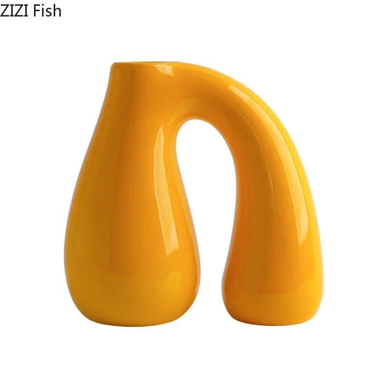 Afralia™ N-shape Ceramic Vase for Table Decoration and Hydroponics | Room Aesthetic Flower Vase