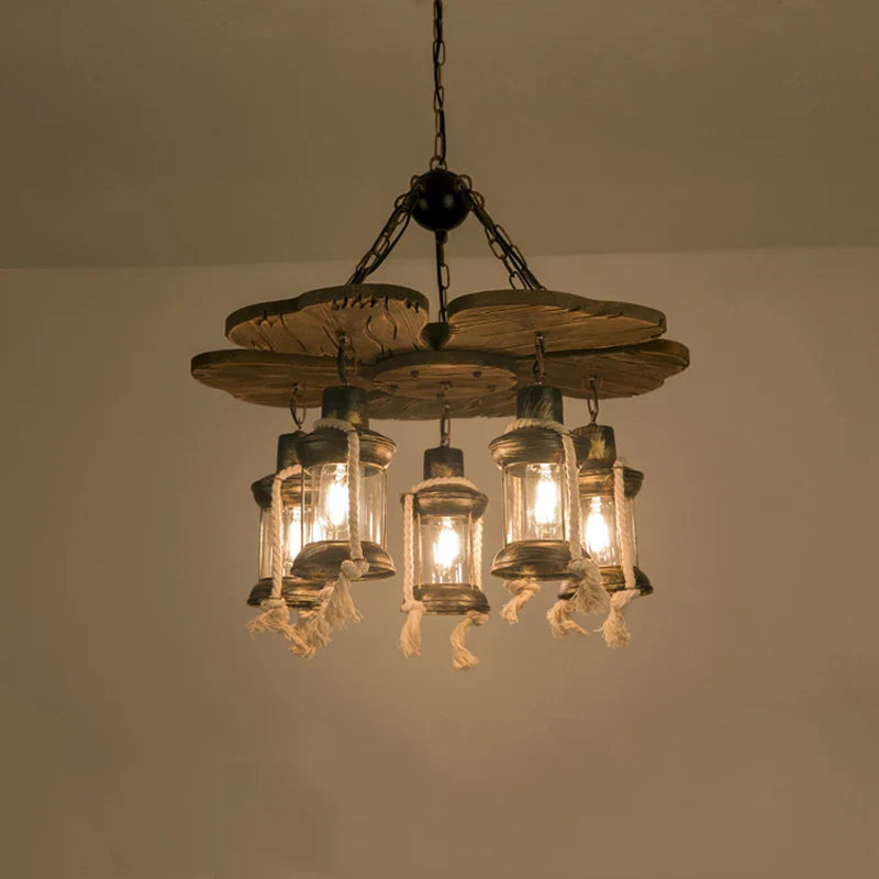 Afralia™ Loft Vintage Industrial Chandelier for Dining Room and Bar, Glass and Wood Pendant Lamp