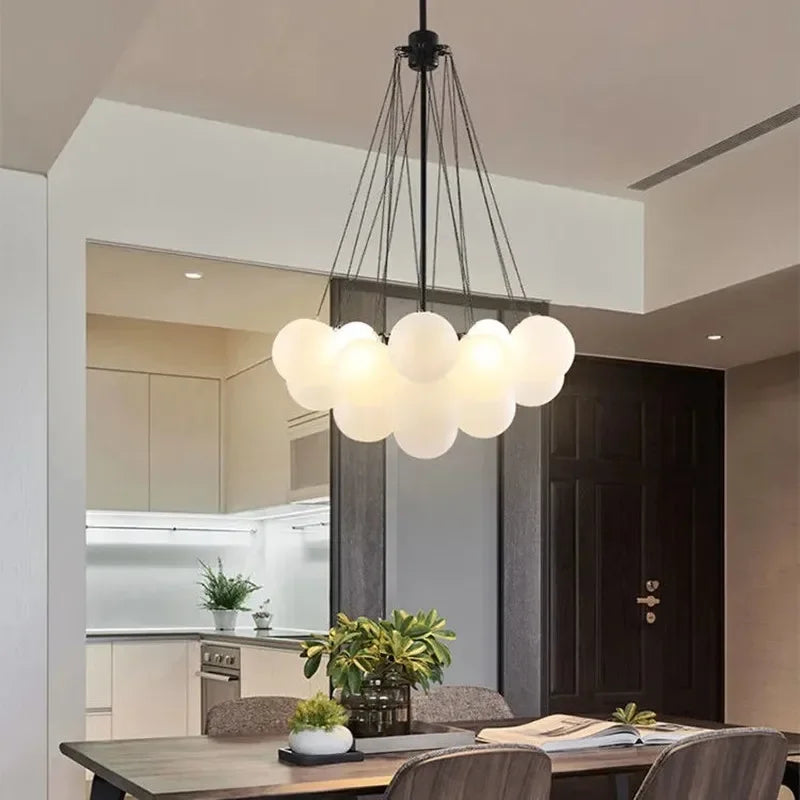 Afralia™ Glass Ball LED Chandelier Pendant - Modern Hanging Light Fixture for Dining Room