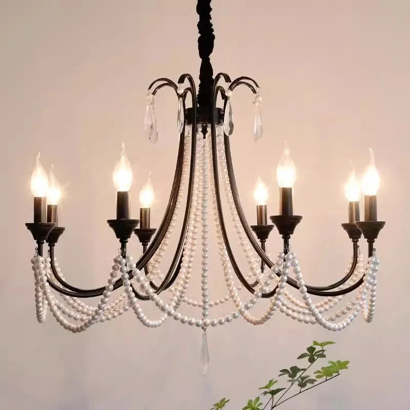 Afralia™ Black E14 Candle Chandelier: French Living Room Pendant Lighting for Home Decor