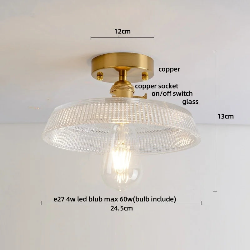 Afralia™ Vintage LED Ceiling Light Fixture Retro Flower Glass Copper Rotate Lamp